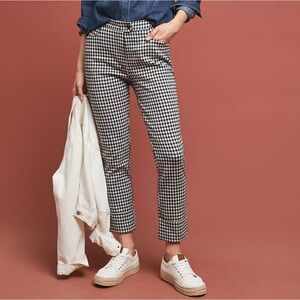 Anthropologie The Essential‎ Crop Flare Black White Gingham Check Pant 6 Preppy